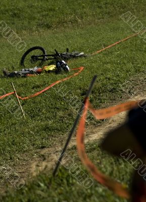 Downhill rider in an accident