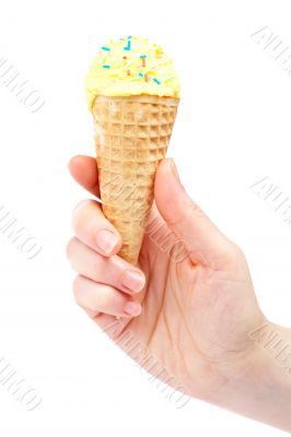 Holding delicious vanilla ice cream