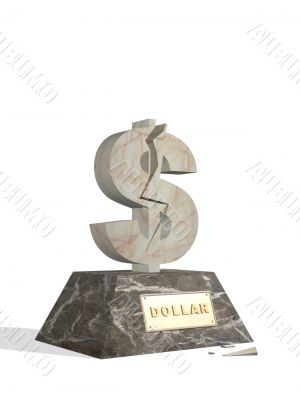 3d statue of dollar with a crack