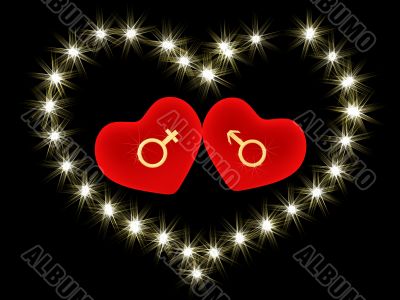 Two 3d red hearts