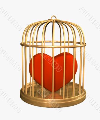 3d red velvet heart, closed in a gold cage