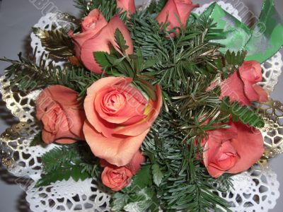 bouquet of roses and spruce