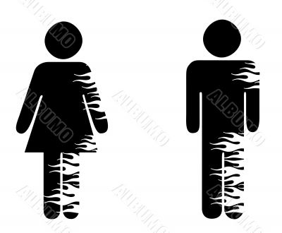 Gender symbols with flames