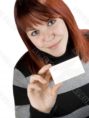 Successful girl holding a black business card