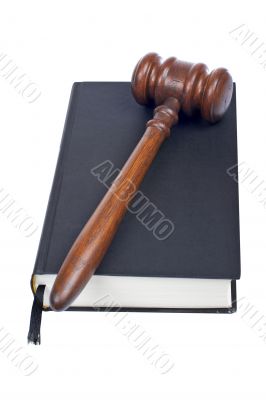 Wooden gavel and law book