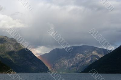 Rainbow in a Norwegian Fjord on the west coast of Norway.