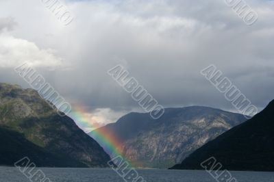 Rainbow in a Norwegian Fjord on the west coast of Norway.