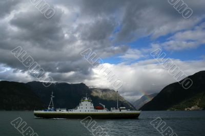 Rainbow in a Norwegian Fjord on the west coast of Norway.