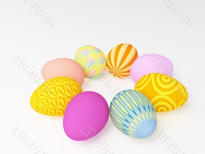 The easter eggs painted in different colors