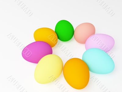 The easter eggs painted in different colors