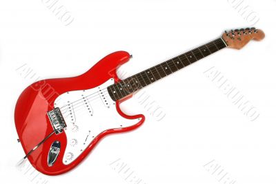 Red Electric Guitar With Six Strings isolated