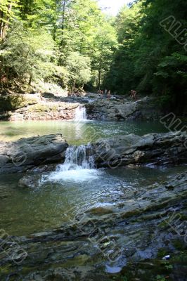 several mountain waterfalls