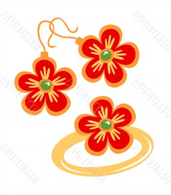 gold flower earrings and ring
