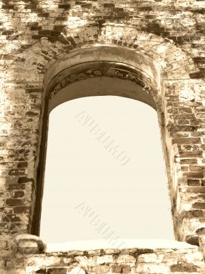 background frame of ancient ruin arc window sepia tone