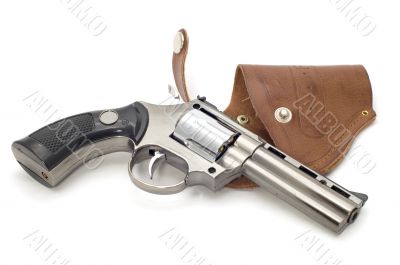 revolver and holster on white