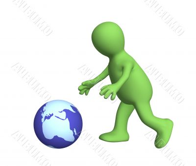 3d person running behind the sliding globe