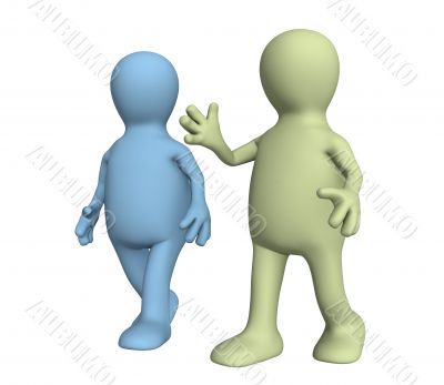 Two 3d the person, talking on walk Two 3d the person, talking on walk