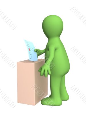 The 3d stylized man voting at elections
