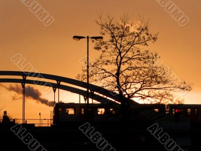 Sunrise over the train bridge