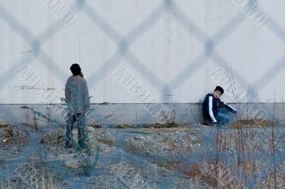 Children playing in industrial area