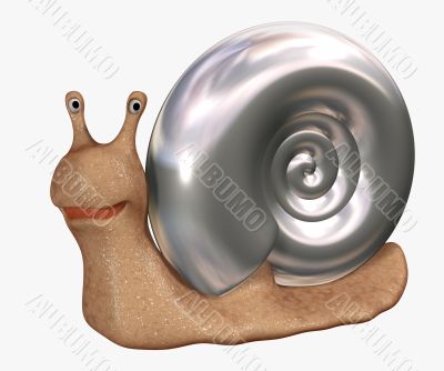 Smiling 3d snail with a bowl from  metal
