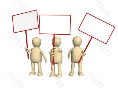 3d people protesting with posters on demonstration