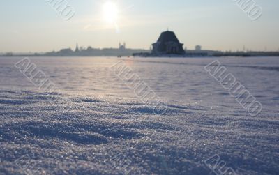 The frozen river in the centre of Kazan.