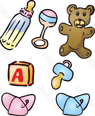 Baby items illustrations Baby items illustrations