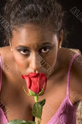 African-American  sexy girl with rose