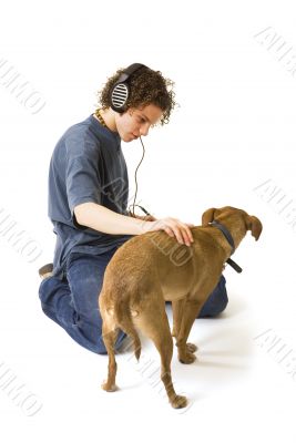 Modern boy with his dog Modern boy with his dog