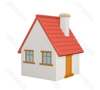 The 3d rural house with a red roof The 3d rural house with a red roof
