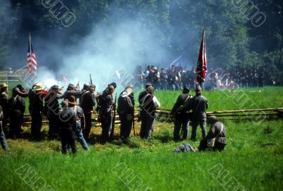 Confederates volley fire