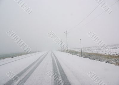 Telephone poles on road to nowhere