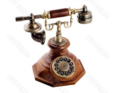Retro-styled telephone set. Isolated on white