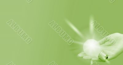 Background with lit lightbulb