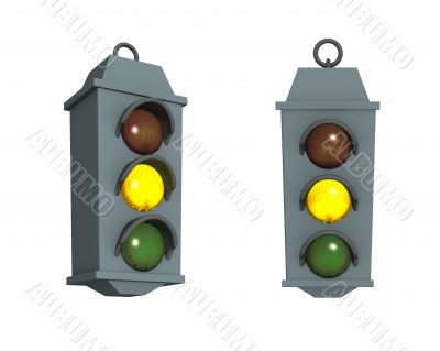 Traffic light with a burning yellow signal