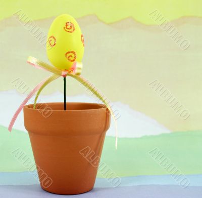 Decorated Yellow Eggs on Pastel Background