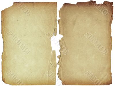 Two shabby blank pages with fragmentary edges.