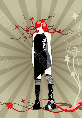 Vector girl on an abstract floral background
