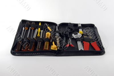 Computer toolkit in a black leather case Computer toolkit in a black leather case
