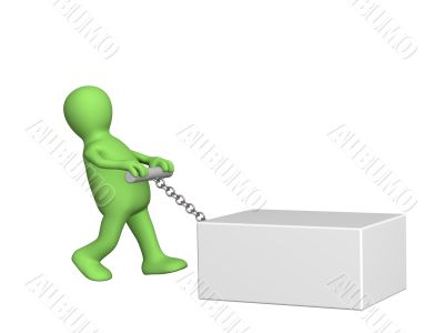 The 3d person -  puppet a pulling heavy box