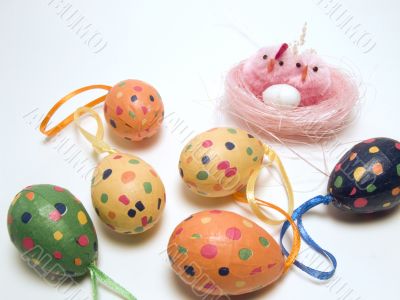 Colorful eggs and chicks Colorful eggs and chicks