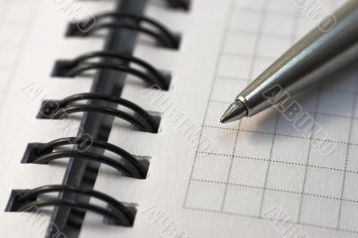 Steel pen lying on the notebook