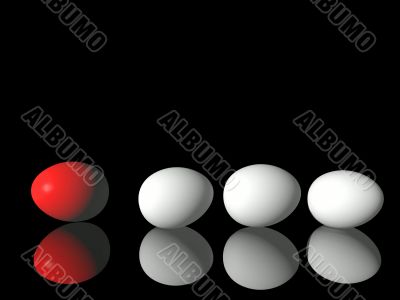   White chicken`s and  eggs one Easter egg