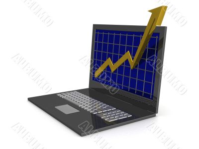 Laptop. The concept of financial growth. 3D image.