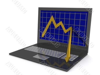 Laptop. The concept of financial falling. 3D image.
