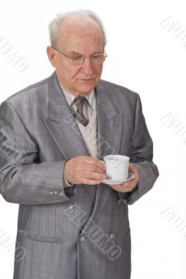 Senior man with tea cup