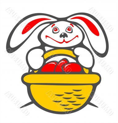 rabbit and a basket with eggs