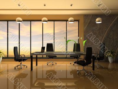 Interior of the modern cabinet for negotiations 3D rendering