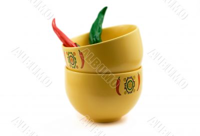 two empty chili soup bowls